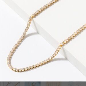 WATERPROOF PEARLORY Gold Crystal Tennis Necklace - Elegant Women Jewelry